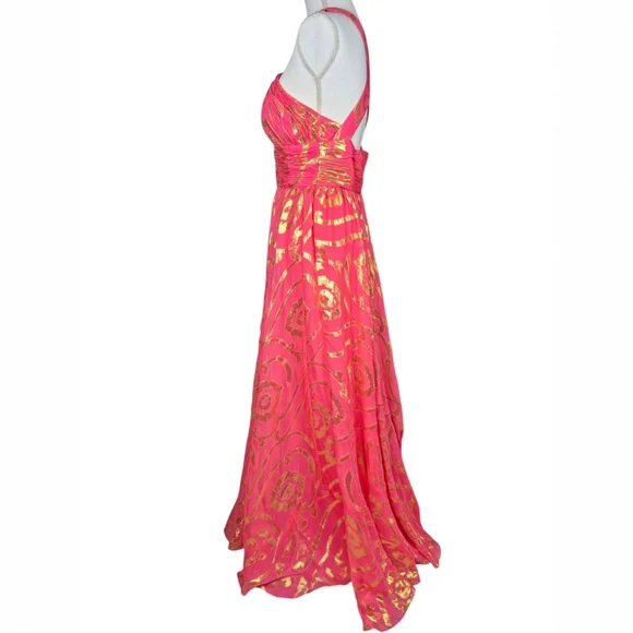 Aiden Mattox Silk Organza Crossback Halter Maxi Dress Gown size 10 - Picture 3 of 15